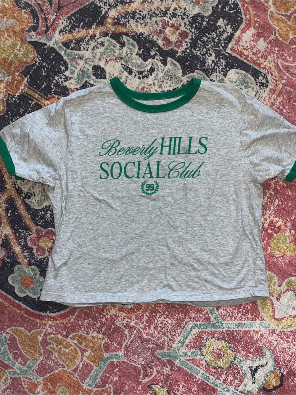 Mighty Fine Gray Tee with Green Trim and Graphic